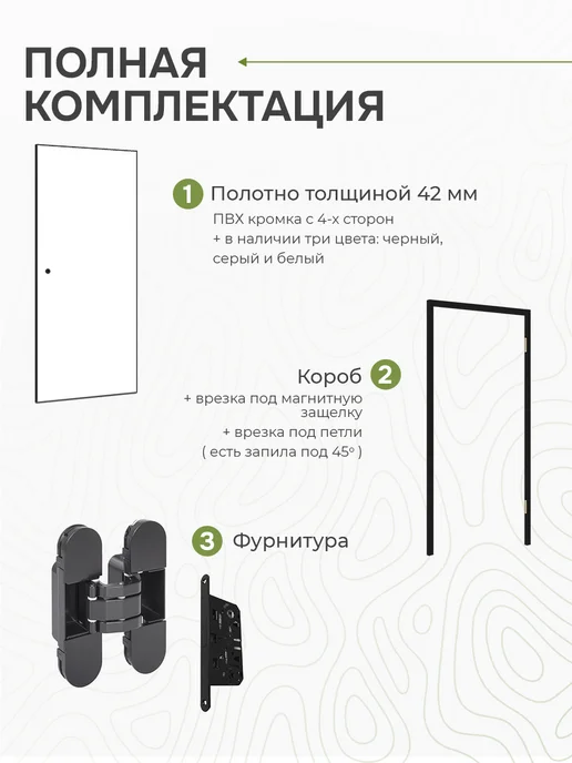 Zauber Wald Скрытая дверь под покраску 2000x700мм черная кромка (левая), 2000x700 мм, фото 3