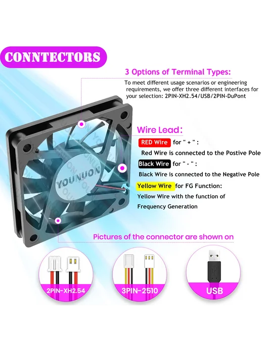 YOUNUON 6010 вентилятор 60x60x10мм, 5V, 3800RPM, 2PIN, 60x60x10 мм, фото 3