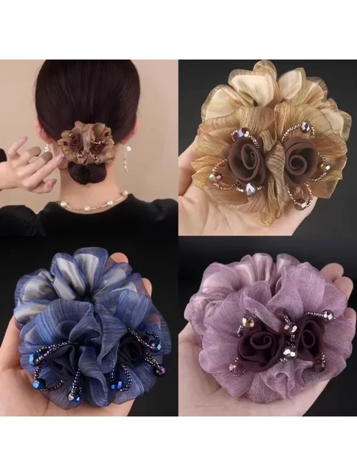 FENGCHE Резинка для волос из шелка B3 pink purple, фиолетовый, фото 3