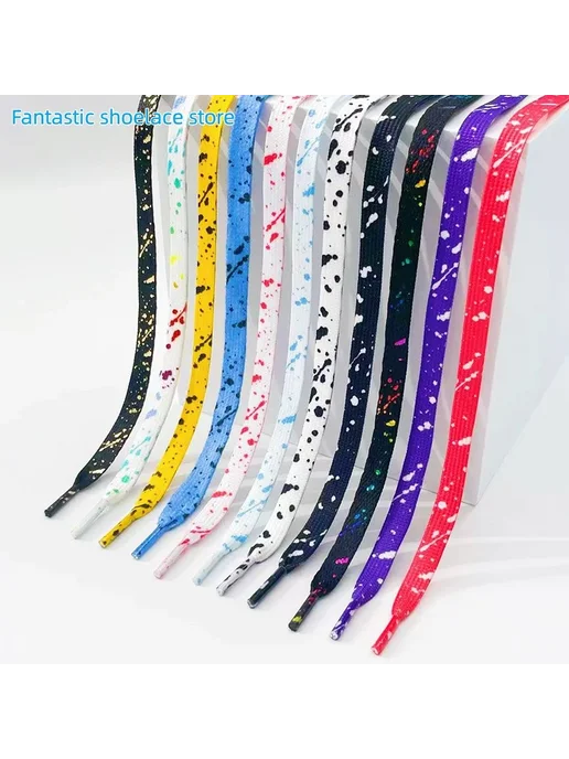 SMATLELF Шнурки для обуви Red white splatter, 100 см, Красный, синий, фото 2