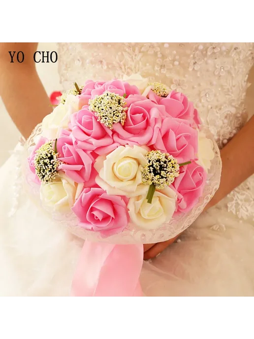 YO CHO Искусственный букет роз для подружки невесты white de, белый, фото 3