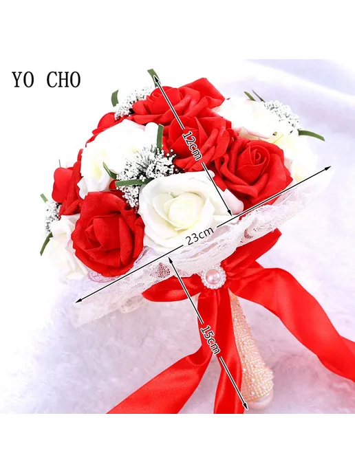 YO CHO Искусственный букет роз для подружки невесты white de, белый, фото 5