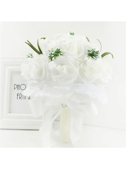 YO CHO Искусственный букет роз для подружки невесты white de, белый, фото 7