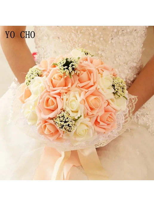 YO CHO Искусственный букет роз для подружки невесты white de, белый, фото 2