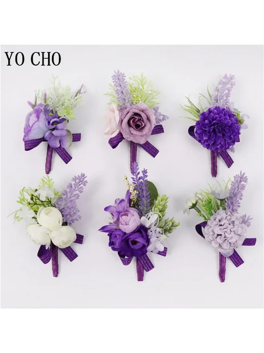 YO CHO Свадебный корсаж из шелка Сиреневый, Wrist Corsage-1, фиолетовый, фото 3