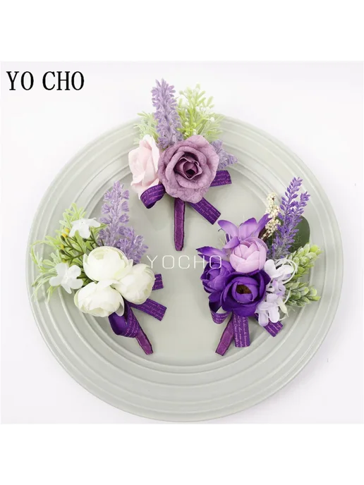 YO CHO Свадебный корсаж из шелка Сиреневый, Wrist Corsage-1, фиолетовый, фото 5