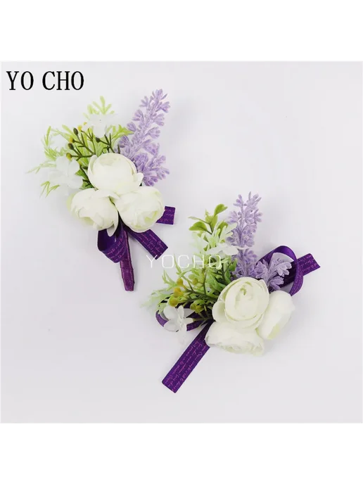 YO CHO Свадебный корсаж из шелка Сиреневый, Wrist Corsage-1, фиолетовый, фото 6