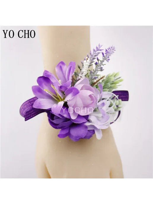 YO CHO Свадебный корсаж из шелка Сиреневый, Wrist Corsage-1, фиолетовый, фото 7