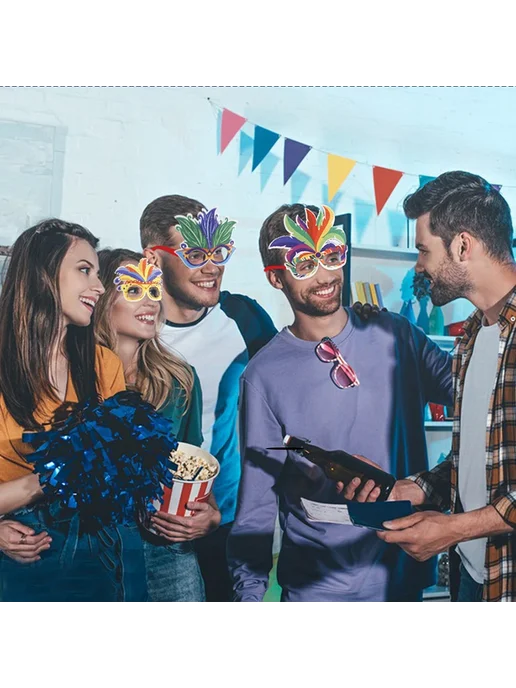 Party creator Карнавальные очки с перьями 10, зеленый, фото 3