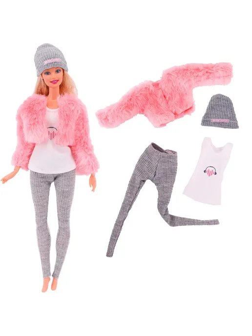 Fleta Набор одежды для куклы Barbie розовый жакет, серые леггинсы, серый