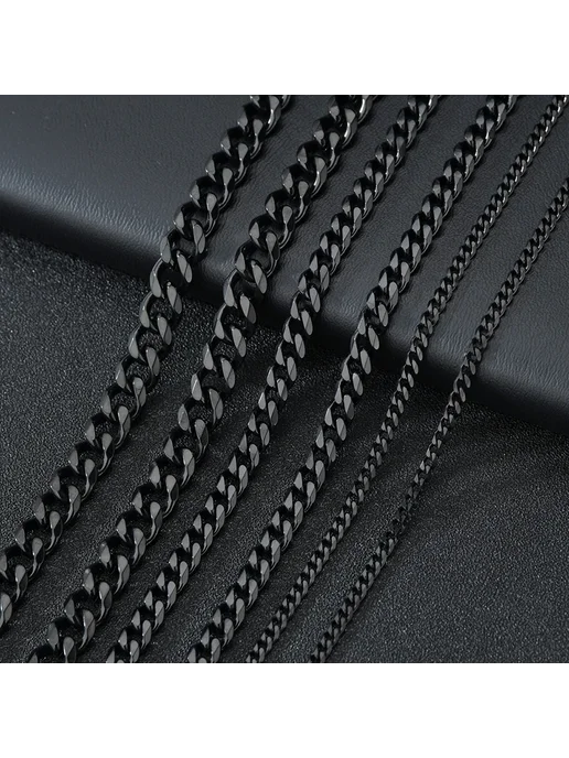 Uzone Кубинская цепочка Steel color 3mm 40cm, черный, фото 5
