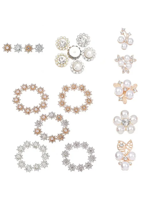 genenic Серебряные пуговицы снежинки с кристаллами Rhinestone-Silver, серебристый, фото 2