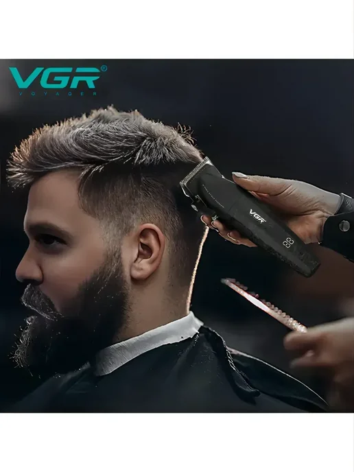 VGR Профессиональная машинка для стрижки волос и бороды, черный, фото 8