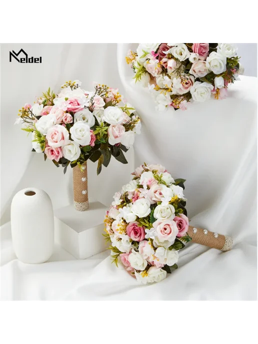 Meldel Искусственный свадебный букет white pink2, белый, фото 2