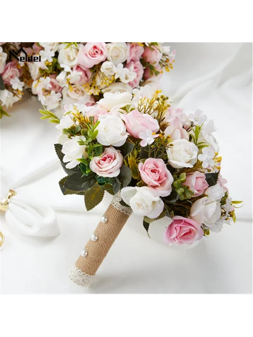 Meldel Искусственный свадебный букет white pink2, белый, фото 4