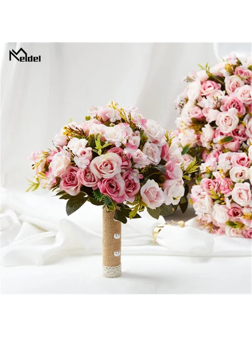 Meldel Искусственный свадебный букет white pink2, белый, фото 6