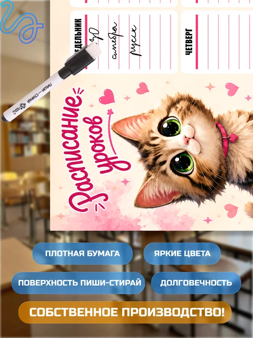 Ламинированное расписание уроков для школьников, плакат А4, оранжевый, фото 3