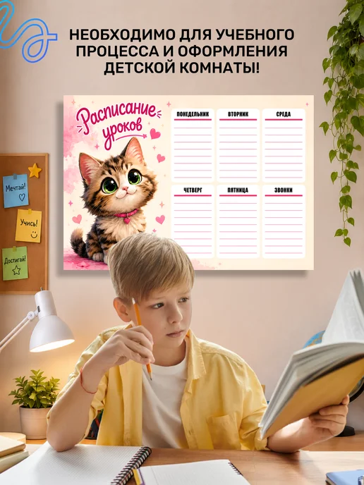 Ламинированное расписание уроков для школьников, плакат А4, оранжевый, фото 4
