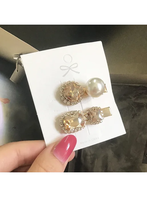 Заколки для волос с кристаллами 2pcs-pink, и жемчугом цвет 2pcs-champa