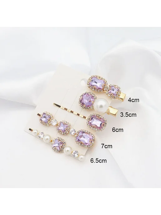 Заколки для волос с кристаллами 2pcs-pink, и жемчугом цвет 2pcs-champa, фото 7