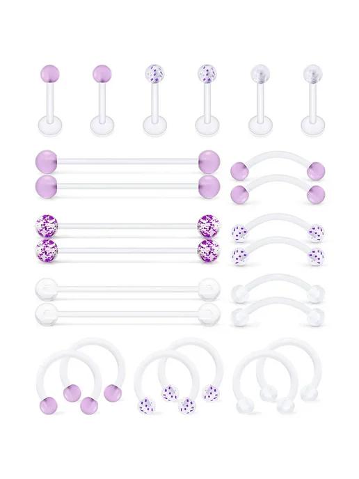 Нет бренда Серьги пирсинг акриловые фиолетовые 2шт, Metal color B Nose, 2 шт, фото 2