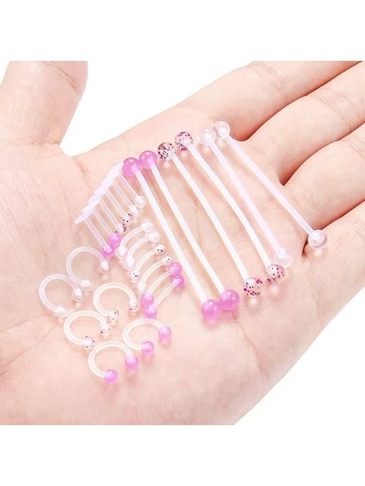 Нет бренда Серьги пирсинг акриловые фиолетовые 2шт, Metal color B Nose, 2 шт, фото 3