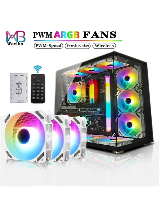 WOVIBO 120mm ARGB вентилятор белый, черный, черный, фото 2