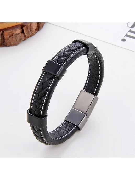 YAN MIN TRADE Черный кожаный браслет 23cm, черный