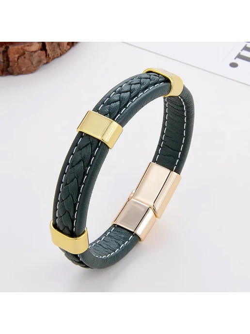YAN MIN TRADE Черный кожаный браслет 23cm, черный, фото 3