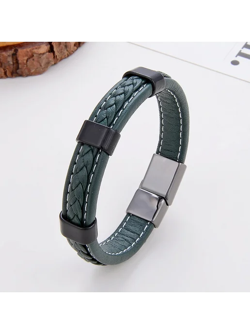 YAN MIN TRADE Черный кожаный браслет 23cm, черный, фото 4