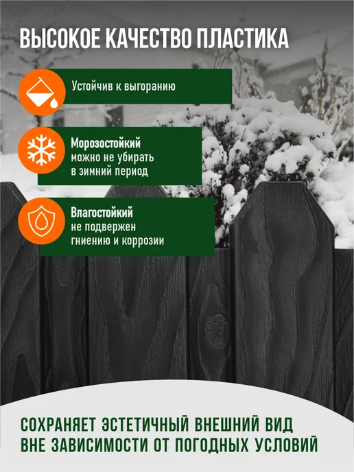 CLIM ART Заборчик садовый пластиковый 22х60 см графит 6 м (10 шт), 22x60 см, 6 м, фото 6
