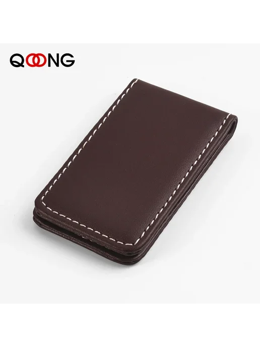 QOONG Бумажник с сильным магните кожаный long size-Tan, красный, фото 5