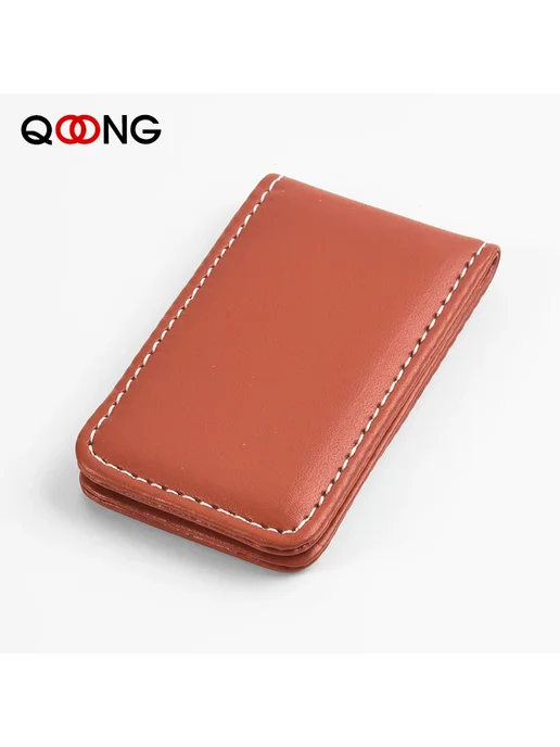 QOONG Бумажник с сильным магните кожаный long size-Tan, красный, фото 6