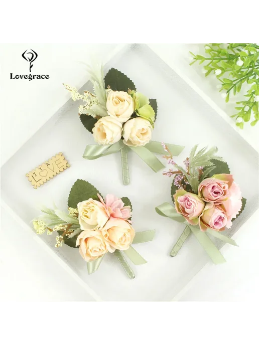 Lovegrace Розовая бутоньерка с розой и жемчугом, розовый, фото 2