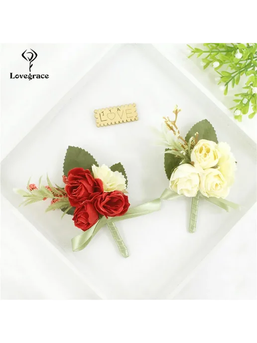 Lovegrace Розовая бутоньерка с розой и жемчугом, розовый, фото 3