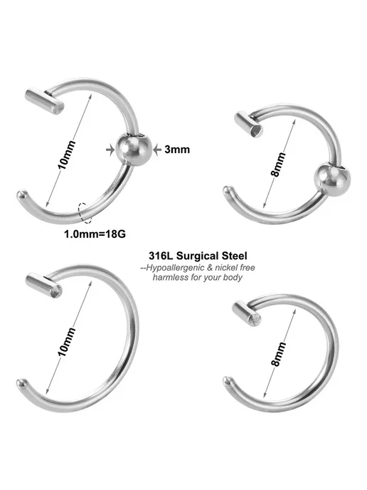 HONGTU implant Кольца для пирсинга HONGTU из нержавеющей стали 1-3 шт. 10mm, 3 шт, фото 7