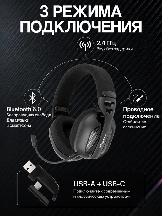 XTRIKE ME Наушники беспроводные большие игровые со съемным микрофоном, черный, фото 3