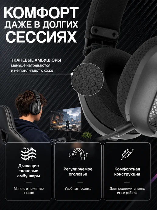 XTRIKE ME Наушники беспроводные большие игровые со съемным микрофоном, черный, фото 4