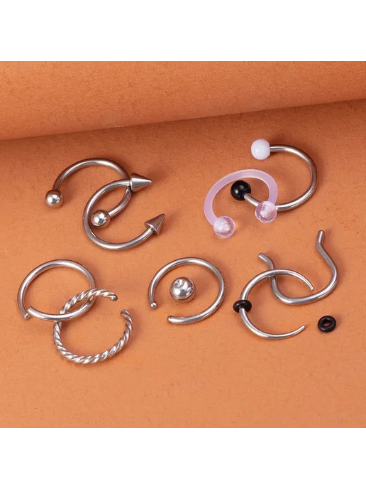 HONGTU implant Набор колец для пирсинга HONGTU из хирургической стали 9 шт, 9 шт, фото 5