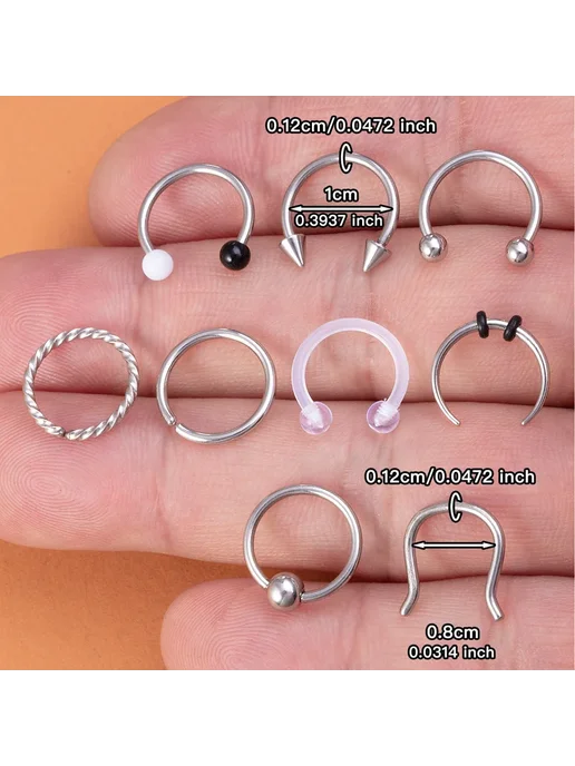 HONGTU implant Набор колец для пирсинга HONGTU из хирургической стали 9 шт, 9 шт, фото 6
