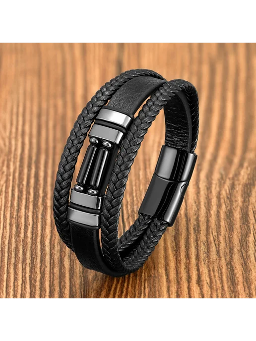YAN MIN TRADE Мужской кожаный браслет Hematite, 19CM, черный, фото 5