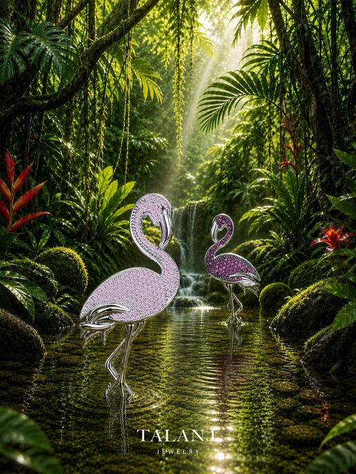 TALANT Серебряная брошь 925 фламинго, серебристый, фото 4
