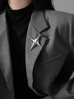 DESIGNER JEWERLY Брошь на пиджак сверкающая звезда хром y2k бижутерия