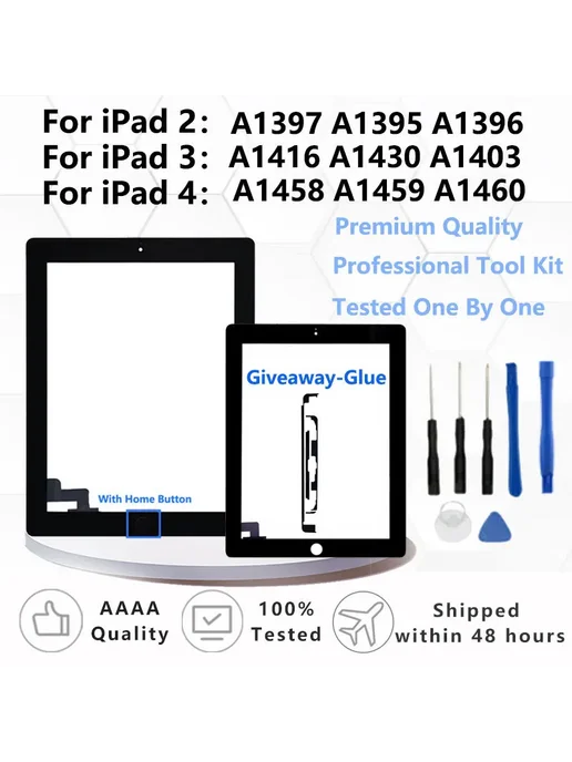 Нет бренда Сенсорный экран для Apple iPad 2, iPad 3, iPad 4 Белый, Whit, белый, фото 2