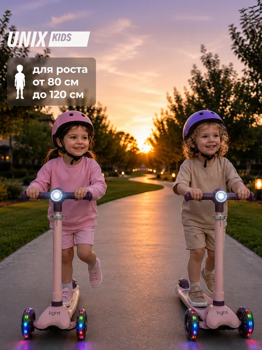 UNIX Kids Самокат детский 3-колесный Light, фиолетовый, фото 2