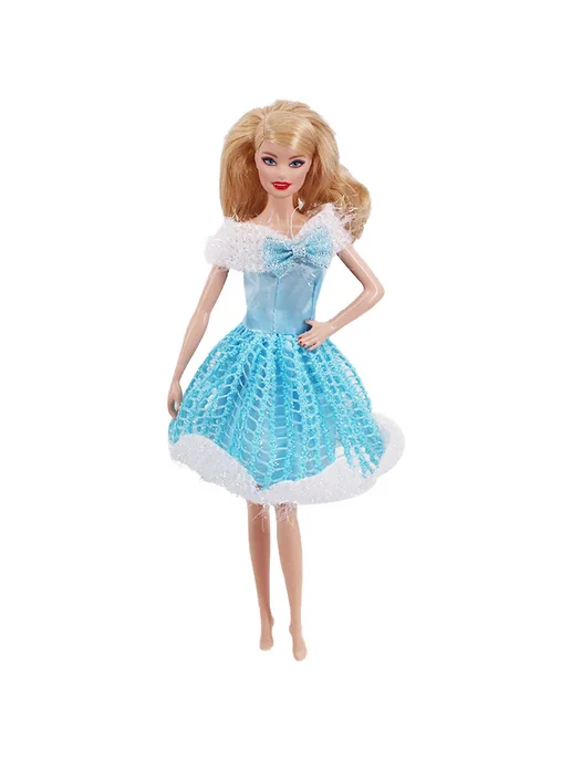 Fleta Кукла Barbie в голубом платье с искусственной кожей, L608, голубой