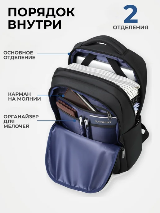 PACKFORD Рюкзак городской школьный для ноутбука 15.6, 16 с USB портом, вариант, фото 3