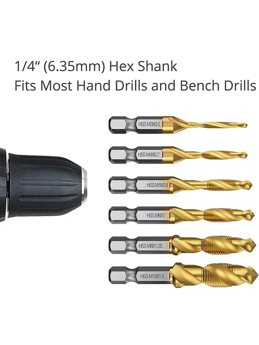 Нет бренда Набор метчиков и сверл XMSJ M3-M10, 6шт, Short, синий, 6 шт, фото 3