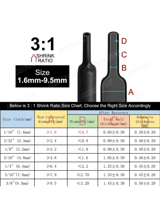 CHANZON Термоусадочная трубка синий, 6.4mm, 2.5м, 2,5 м, фото 2