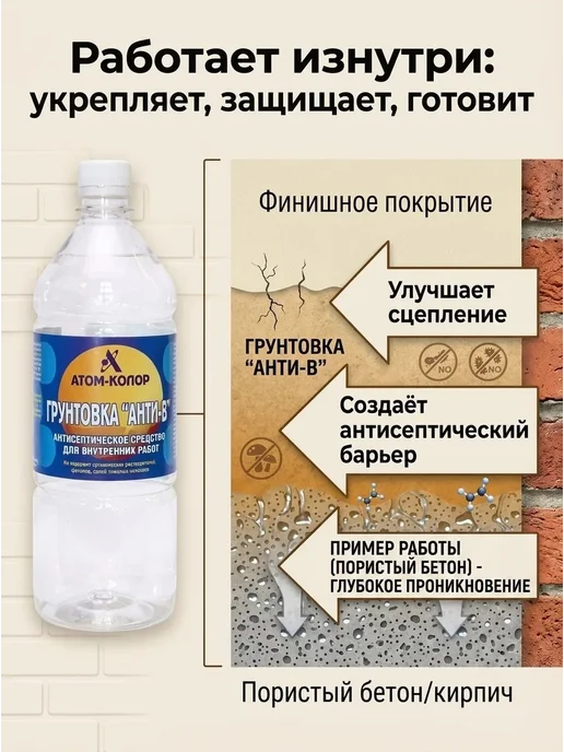 Нет бренда Грунтовка "Анти-В" 1л для внутренних работ, по дереву, 1 л, фото 3
